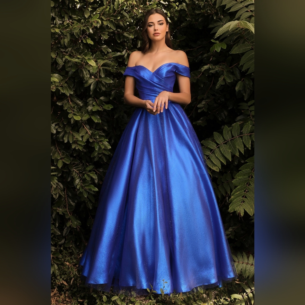 Cinderella Divine J823 Elegant Royal Blue Off-Shoulder Evening Gown